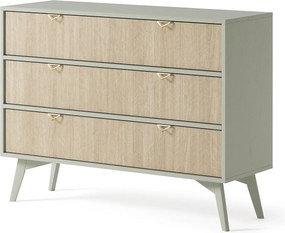 Komoda: 3 szuflady, eukaliptus / jodełki skandynawskie, drewniane nogi, 106 x 80 x 38 cm