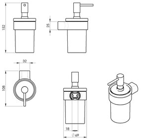 GEDY PI8188 Dozownik mydła Pirenei szkło mleczne/złoty mat, 110 ml