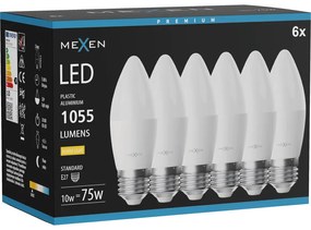 Mexen Nova 6x żarówka LED E27, C37, 10W, Ciepła - 3000K, 1055 lm - L102-E27-1030-01x06