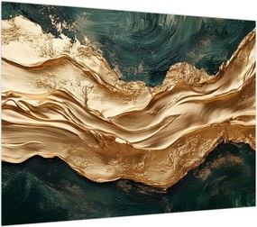 Obraz na szkle - Zielona abstrakcja ze złotem II. (70x50 cm)