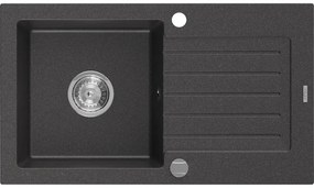 Mexen Pablo zlewozmywak granitowy 1-komorowy z ociekaczem 752 x 436 mm, czarny nakrapiany, syfon chrom - 6510751010-76