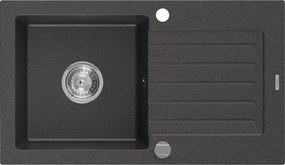Mexen Pablo zlewozmywak granitowy 1-komorowy z ociekaczem 752 x 436 mm, czarny nakrapiany, syfon chrom - 6510751010-76