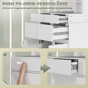 HOMCOM Toaletka, stolik do makijażu z dużym lustrem, 4 szuflady, 3 otwarte przegrody, 2 szafki, MDF, Biały