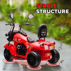 AIYAPLAY Motocykl elektryczny dla dzieci, 3 koła, na baterię 6V, ze światłami i muzyką, dla dzieci w wieku 3-6 lat, Czerwony