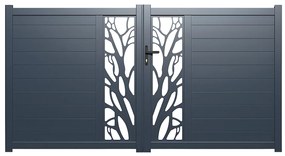 Skrzydłowa, pół-perforowana aluminiowa brama z wzorem Dł.300 x Wys.164 cm w zestawie LABRIT II