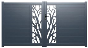 Skrzydłowa, pół-perforowana aluminiowa brama z wzorem Dł.307 x Wys.170 cm w zestawie LABRIT II