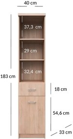 Wysoki regał słupek z szufladą dąb sonoma - Ontario 12X