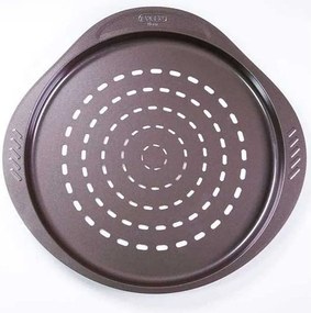 Blacha do pizzy Pyrex 32 cm z perforowanego metalu z powłoką nieprzywierającą i ergonomicznym uchwytem w kolorze czekoladowym