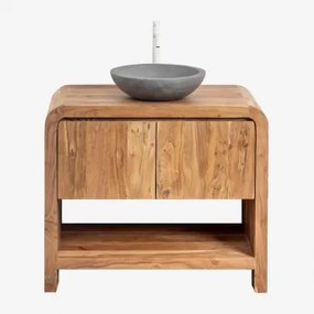 Zestaw Mebli Łazienkowych Z Drewna Vacry Akacja Brąz & Okrągły Szary Cement Ø40 Cm Tarsis & Bezlusterkowiec - Sklum