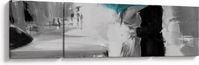 Obraz - Zakochana para z parasolem, niebieski (170x50 cm)