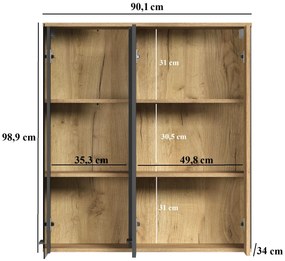 Witryna wisząca do salonu z lamelami grafit + dąb evok E2-G51