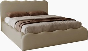 Emporius Wave łóżko dwuosobowe 200x200 cm - łóżko z pojemnikiem, łóżko tapicerowane 200x200 do sypialni - tkanina aksamitna, brązowy (Elegance 5)