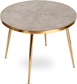 Zestaw Stół Okrągły TINGA 100 cm Szary Marmur/Złoty i 4 Krzesła Tapicerowane YORK Czarne Glamour