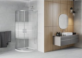 Mexen Rio kabina prysznicowa półokrągła 90 x 90 cm, białe pasy, chrom + brodzik Flat, biały - 863-090-090-01-20-4110