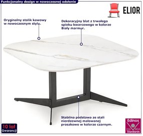 Loftowa metalowa ława z blatem biały marmur - Bero 4X