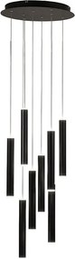 Okrągła lampa wisząca Fabas Luce Prado z 8 światłami, 52 W, ściemnialna, LED, matowa, czarna, okrągła, sufitowa, rozeta