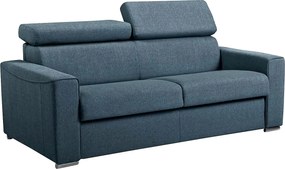 Kanapa rozkładana 3-osobowa VIZIR typu express z tkaniny – kolor niebieski – pow. spania 140 cm – materac 16 cm z pamięcią kształtu