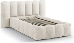Beżowe tapicerowane łóżko jednoosobowe ze schowkiem i stelażem 90x200 cm Lupine – Micadoni