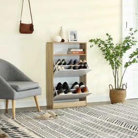 PROMOCJA Składana szafka na buty BOCO dekor dąb i biała, 2 półki II gatunek