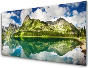 Szkło do Kuchni na Ścianę Odbicie Gór W Jeziorze