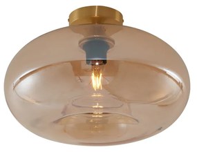 Art Deco Lampa Sufitowa Mosiężna z Bursztynowym Szkłem 40cm - Busa
