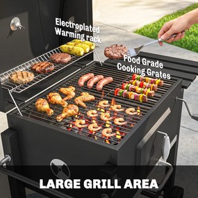 Outsunny Grill węglowy Smoker BBQ-Smoker, 1 półka, 1 uchwyt na ręcznik, 2 ruszty grillowe, 113 cm x 65 cm x 108 cm, Czarny