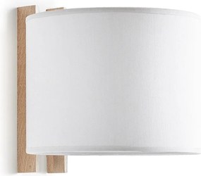 KOMPAKTOWY nowoczesny kinkiet w drewnie - D. 20 cm - E27 40W - ø45 - ip20 - drewno i bia?a bawe?na