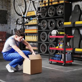 HOMCOM Wózek narzędziowy z 3 poziomami, metalowa rama, nośność 120 kg, kółka, uchwyt, czerwony
