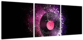 Obraz - Płyta winylowa w kolorze różowo-fioletowym (z zegarem) (90x30 cm)