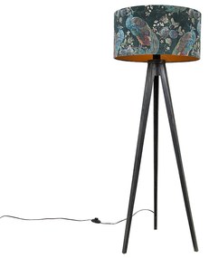 Lampa podłogowa statyw czarna z abażurem w kolorze pawia 50 cm - Tripod Classic Nowoczesny Oswietlenie wewnetrzne