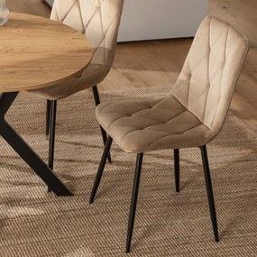 Krzesło Tapicerowane do Salonu ROBIN Beżowe Welurowe Nowoczesne Loft