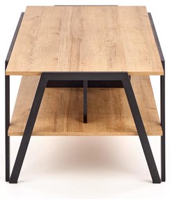 Ława prostokątna dąb złoty/czarna z półką 113/63/45 cm VOLTA