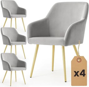 4x Welurowe krzesło tapicerowane gładkie Szare ESTELLE Złote nogi