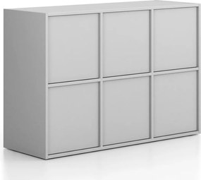 Szafa biurowa FRAME, niska, 6x drzwi, 1299 x 450 x 881 mm, PUSH-lock, szara