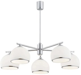 Srebrny żyrandol klasyczny Marbella 5 Chrom z pięcioma szklanymi kloszami w kształcie czaszy, styl art deco, glampur
