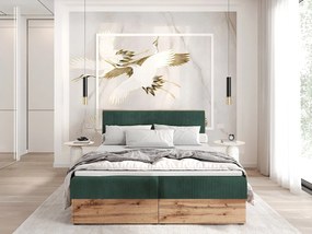 Łóżko kontynentalne TILIA-160x200cm Pojemniki na pościel|Topper|Łóżko podwójne|Materac bonellowy|Tkanina sztruksowa|Łóżko tapicerowane|Płyta Wotan-Ciemnozielony
