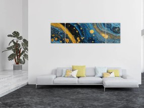 Obraz - Niebieska abstrakcja ze złotem (170x50 cm)