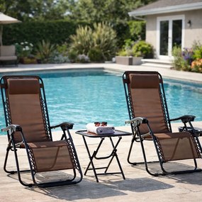 Zestaw 2 leżaków ogrodowych ze stolikiem Malibu 016, kolor brązowy