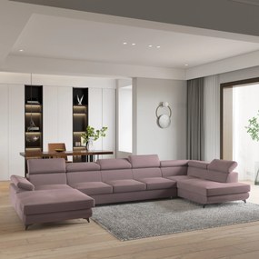 Masseno Narożnik MONTIVA z funkcją spania i pojemnikiem na pościel Narozniki U, Rozkładana sofa - Wrzosowy, MONOLITH 62