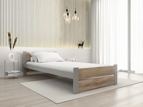 Łóżko IKAROS DOUBLE 90 x 200 cm, dąb sonoma/szary Stelaż: Ze stelażem listwowym rolowanym elastycznym, Materac: Materac Coco Maxi 20 cm