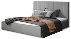 Szare tapicerowane łóżko dwuosobowe ze schowkiem ze stelażem 200x200 cm Audrey – ELTAP