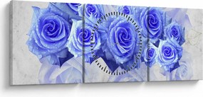 Obraz - Niebieskie róże (z zegarem) (90x30 cm)