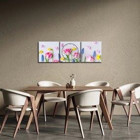 Obraz wiosennych kwiatów (z zegarem) (90x30 cm)