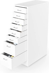 Szafka kartotekowa na kółkach, metalowa, 8 szuflad, na dokumenty, biała, 300x1100x600 mm: SARA V8