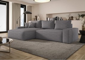 Narożnik MONA z funkcją spania ARAGON 93 szary lewy sofa w kształcie litery L z pojemnikiem na pościel sofa do salonu kanapa sofa rozkładana kanapa z pojemnikiem