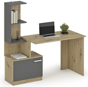 Nowoczesne biurko z regałem  grafit + dąb artisan - Kayla