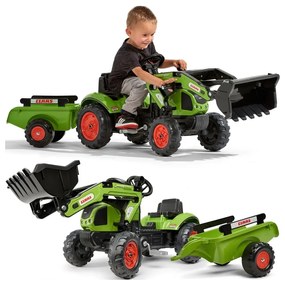 Falk traktor claas z przyczepą i łyżką na pedały