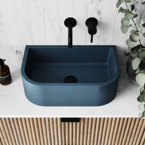 Umywalka betonowa półokrągła wisząca / nablatowa bez otworu na baterię 49 x 30 cm PALANGA | różne kolory : Kolor - Niebieski denim, Typ montażu - nablatowa