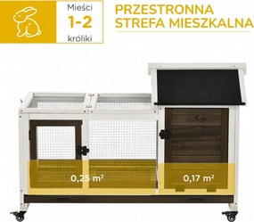 PawHut Kojec dla królików miniaturowych i świnek morskich, z kółkami, 108 x 58 x 73,5 cm, kawowy