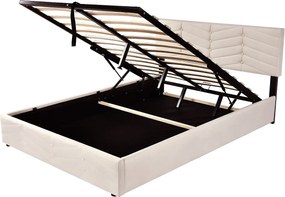 Łóżko z weluru z stelażem na listwy + regulowane wezgłowie - 140x200cm - Beżowe